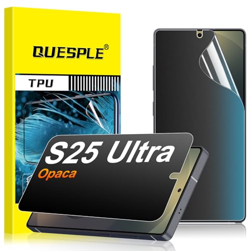 QUESPLE Privacy Pellicola Opaca per Samsung Galaxy S25 Ultra [2 Pezzi], Anti-Impronte e Antiriflesso, 3D Copertura Completa Opaco Anti-Spia TPU Film Protettiva Schermo