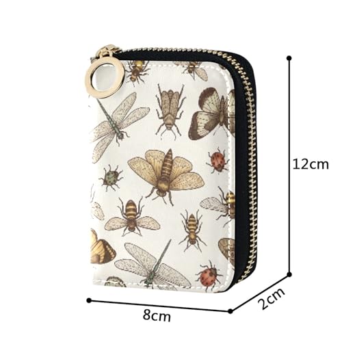 Leather Wallet for Women RFID Blocking Card Holder Cute Small Travel Cash Wallet with Coin Pocket Sketches Insects Bug Print Beige3