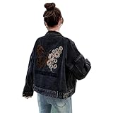 SAiden11 Butterfly Flower Embroidered Letter Denim Jacket Woman Autumn Coat Outerwear Button Female Girl Casual Jeans s1 L