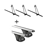 PERFEKT ABGESTIMMT - Das Set besteht aus drei Dach-Fahrradhaltern zum Transport von drei Fahrrädern, sowie einem Dach/Relingträger passend für Ihr Fahrzeug.