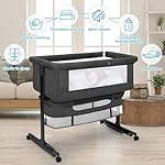 Baby Bassinet, Baby Basinet Bedside Sleeper, Easy to Fold Portable Crib Side Bassinet 2024new Style Girl/boy bassinets (Dark Gray) - Image 5
