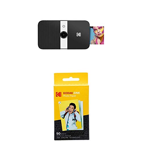 Kodak Smile Cámara Digital De Impresión Instantánea, Negra Blanca Paquete De 50 Hojas Kodak Smile Cámara Digital De Impresión Instantánea, Negra Blanca Paquete De 50 Hojas