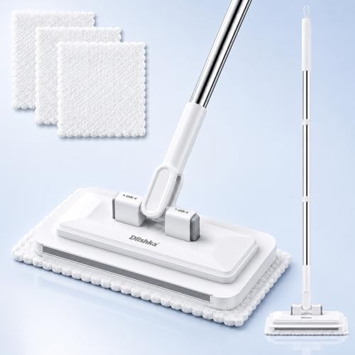 Sweeper Mop Auto Clamp with 7in Wide Microfibre Mop Head Mini Mop with Zero Touch Press System 360 Rotating Flat Mop 37in Extendable Handle 3 Reusable Pads for Kitchen Bathroom Floors