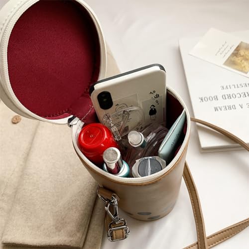 Women Female Polka Dot Milk Tea Cup Bag, Japanese Bucket Shoulder Crossbody Bag, Cute Creative Cylinder Cup Purse With Straw3