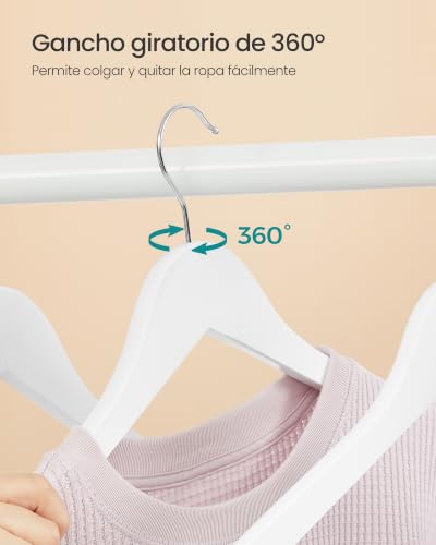 Miniatura 6 de Songmics Percha De Madera Maciza, Juego De 20, Con Ranuras Para Hombros, Barra Antideslizante Para Pantalones, Gancho Giratorio De 360 , Para Trajes, Camisas, Abrigos, Blanco Y Plata Crw03w-20