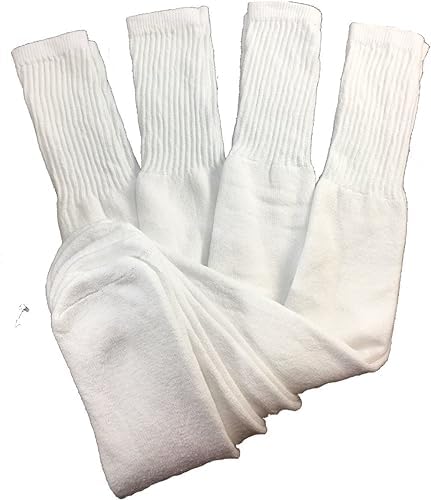 C&A COLLECTION Mens Big and Tall Sports Tube Socks Long Over the Calf - 24 inch WHITE(4 Pairs)