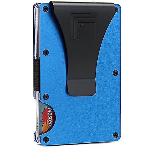 RUMEX Men’s Metal Wallet & Card Holder - RFID Blocking Anti-Theft Slim Wallet for Men - Sleek & Minimalist Metal Design - Men’s Card Organizer & Money Clip - BLUE