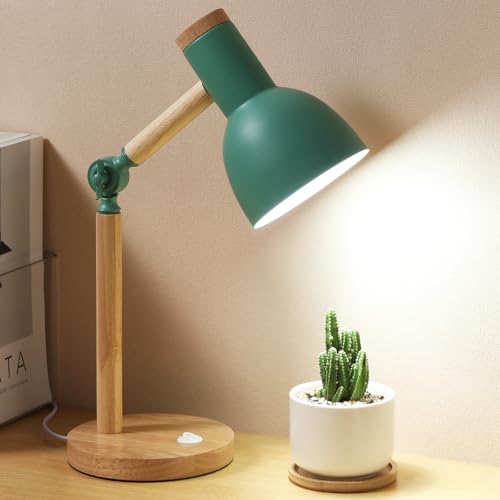 LRXJHHTY Adjustable Wooden Arm Desk Lamp Metal Shade Table Lamp