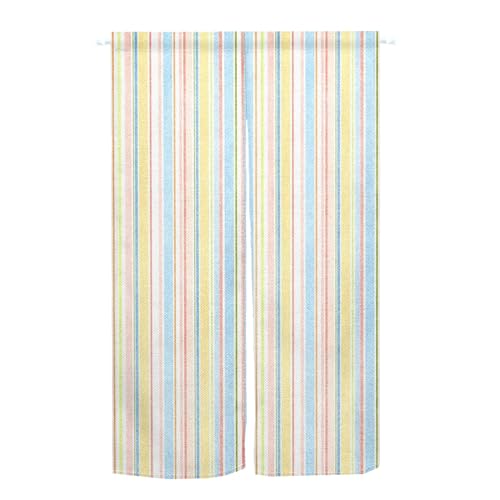 Qinunipoto のれん おしゃれ 北欧 縞 暖簾 カラーストライプ シンプル風 ボーダー柄 幅72cm丈120cm noren インテリア 出入り口 目隠し すだれ 遮光 部屋 間仕切りカーテン 門カーテン ポリエステル製 オーダー可 簡単取付 四季