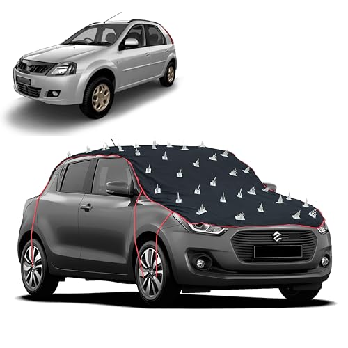 Image of Dog Protection Spike Car Cover for Mahindra Verito Vibe Bonnet to Roof Easy Installation with 4 Elastic Hook Strap, Anti-Scratch Soft Cotton Inner, Complete Protection from Street Dogs & Monkeys