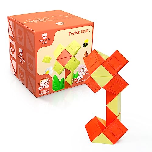 Monster Go Magic Snake Cube, 24 Blocks Mini Snake Speed Cube Twist Puzzle Toys for Kids Teens (Yellow-Orange)