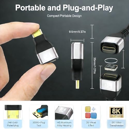 Adaptador Mini y Micro HDMI a HDMI 2.1 convertidor macho a hembra 8K 3D 4