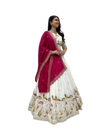 bholukart women's Stylish Embroidered Semi-stiched Lehenga Choli For Women with unstitched blouse and dupatta Red and White-picture-29