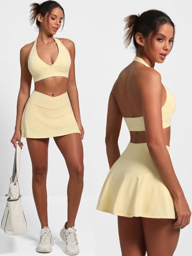 Two Piece Tennis Skirt Sets for Women 2 Piece Mini Skirt Set Pickleball Outfit Golf Skort Going Out Athletic Skirt4