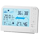 Vilgftyiet Wetterstation für Zuhause, mit Farb-LCD, digitales Thermometer für Innen- und Außenbereich, Hygrometer, Vorhersagefunktion, Wecker mit Schlummerfunktion, Kunststoffbau, Weiß (777 Weiß)