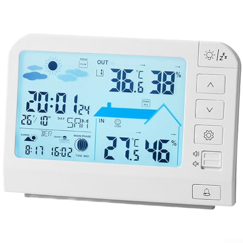 Stazione meteorologica LCD a colori, orologio con sveglia Snooze per interni ed esterni, rilevazione dell'umidità della temperatura e visualizzazione dei simboli delle previsioni meteo (777 bianco)