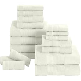 Modern Threads Air Cloud 18 Piece Bath Towel Set – 6 Bath Towels, 6 Hand Towels & 6 Washcloths – 100% Cotton, 500 GSM Zero-Twist, Soft, Absorbent & Quick Dry (Ivory)