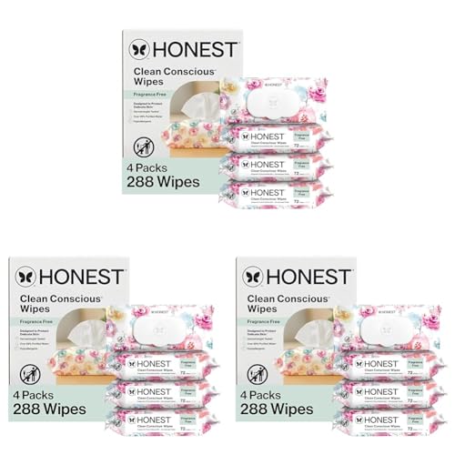 Image of The Honest Company Hypoallergenic Multi-Use Baby Wipes for Sensitive Skin, Rose Blossom, 288 Count (Pack of 3)