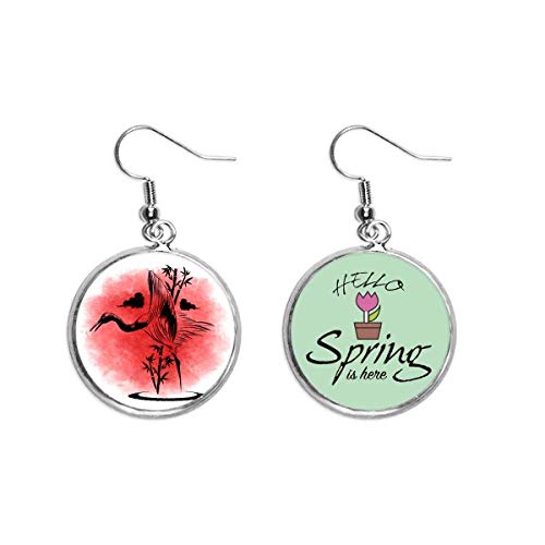 Pendientes de grulla japonesa rojos estilo oriental hechos para joyería de primavera alegre