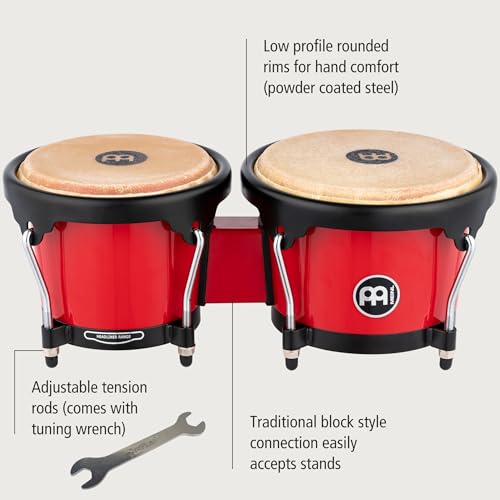 Image of Meinl Percussion Bongos with Bag and Tuning Key, 6.5 inch and 7.5 inch Hand Drum Set - Buffalo Heads, Synthetic Shells