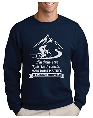 Green Turtle T-Shirts Vêtement Cycliste Homme dans Ma Tête Je suis sur Mon Vélo Sweatshirt Homme Medium Marine
