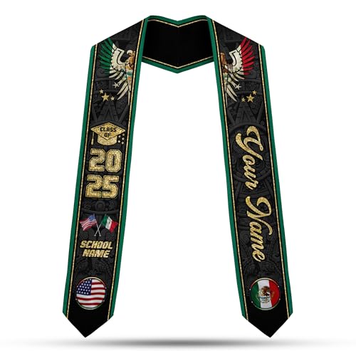 MonkeyVan Custom Mexican Graduation Sash Mexico Graduation Stole 2025 Mexican American Flag Graduation Sash Mexican Graduation M45