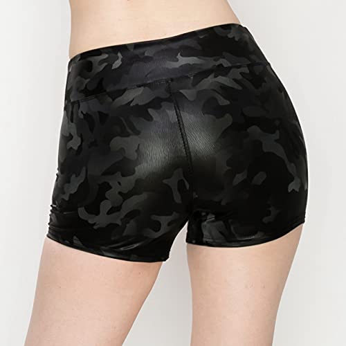 Image of ALWAYS Women's Faux Leather Shorts - High Waisted Stretch Sexy Bodycon Short Hot Pants Animal Print Black Medium