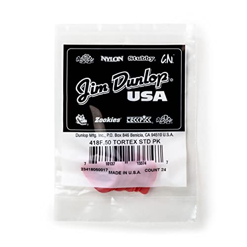 Jim Dunlop Tortex Standard .50Mm Red Guitar Pick, 24 Pack #TOP5
