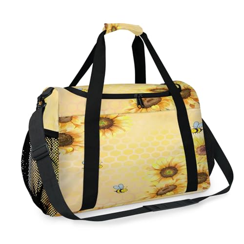 Bees And Sunflower Travel Duffle Bag - Waterproof weekend luggage bag, men's sports and fitness bag, delivery hospital storage bag, overnight luggage bag with pull rod cover