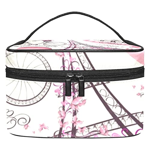 Trousse de Maquillage Sac cosmétique de Voyage Pochette Sac à Main Sac à Main avec Fermeture éclairFleur Violette Tour Eiffel Paris