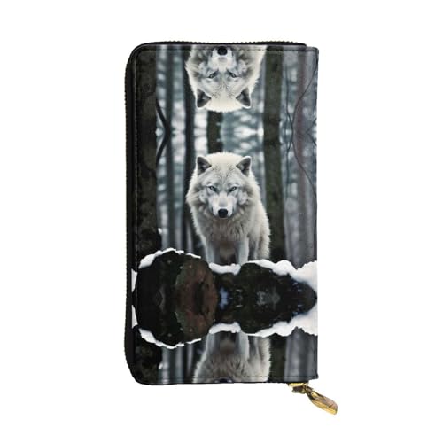 Stylish A Lone Wolf Printing Leather Wallet - Long Clutch for Women, RDurable Material, 12 Card Slots, Zipper Compartments