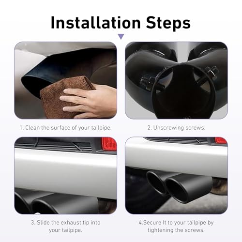 YAWUROU Car Dual Exhaust Tips, Stainless Steel Double Outlet Car Muffler Tail Tip, 2.5" Inlet Curved Type Tailpipe Tip, Bolt On Design, Universal for Most Cars (Matte Black) by YAWUROU - Used condition - Image 7
