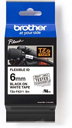 Brother TZe-FX211 Labelling Tape Cassette, Black on White, 6mm (W) x 8M (L), Flexible ID, Brother Genuine Supplies