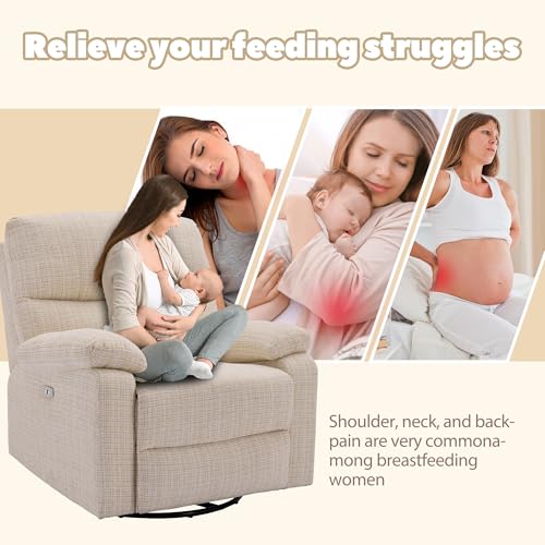 Sillón giratorio reclinable beige textil miniatura 3