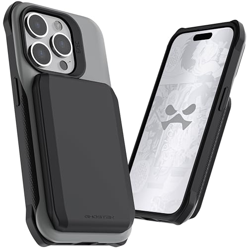 Funda iPhone 15 Pro Ghostek Exec gris tarjetero magnético MagSafe kickstand 6.1 2