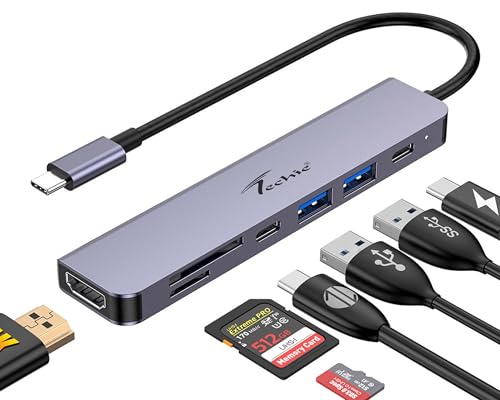 Image of Techie 7-in-1 USB-C Hub with HDMI 4K, 100W PD Charging, USB 3.0, USB 2.0, USB-C, SD /TF Card Readers Aluminum Alloy for MacBook, iPad Pro, Windows, Laptops (Silver)