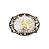 HUABOLA CALYN Western Belt Buckle Initial Letters ABCDMRJ to Z Cowboy Rodeo Small Gold Belt Buckles for Men Women (M)