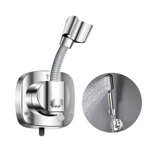 NARYVORA Support Pommeau de Douche Ventouse, Support Douchette Mural Rotatif À 360°, Anti-Dérapant Pommeau de Douche, Argent Porte avec Crochet 10kg...
