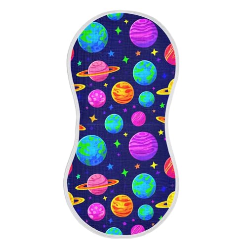 Rainbow Space Pattern Muslin Baby Burp Cloths - Super Absorbent and Soft Burping Rags - Cotton Burp Clothes Set for Boys and Girls, 1 Pack