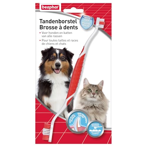 beaphar Cepillo dental para perros y gatos, aliento fresco, antiplaca y cal, limpieza completa, práctico y fácil de usar, para todos los tamaños/razas de perros y gatos, 1 cepillo
