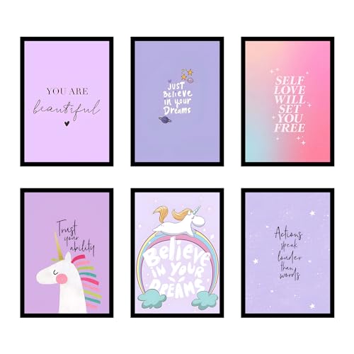 Image of CodersParadise Pastel Wall Poster Frames - Pack Of 6 | 8 x 12cm (A4 Size) | Aesthetic Artwork Framed Posters | Framed Posters For Living Room, Bedroom, Home And Office