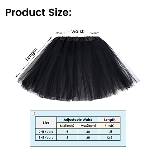 Girls Tutu Skirt 4 Layered Tulle Classic Princess Dress-Up Tutu Dress W/Hairbow Toddler Tutu Skirt Kids Tulle Skirt, Black Tutu Skirt For Girls, 6-8 Years #TOP2