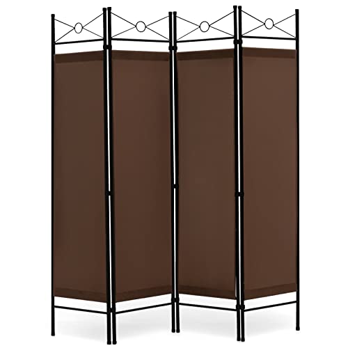 COSTWAY 4 Panel Folding Room Divider, Freestanding Wall Privacy Screen Protector with Detachable Cloth, Home Living Room Bedroom Office Paravent Partition Separator (Brown)