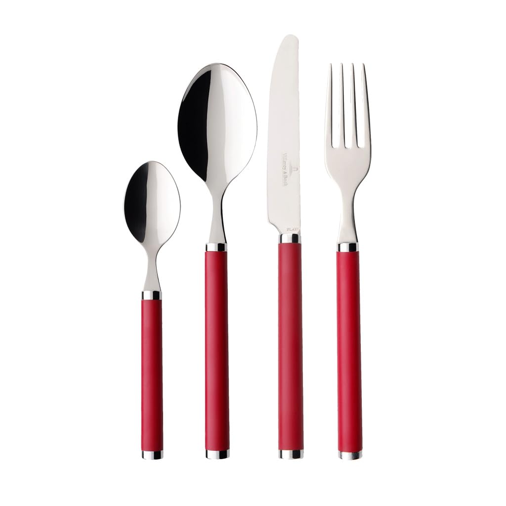 Villeroy & Boch Red Play! Roses Cutlery For Up To 6 People, 24 Pieces, Stainless Steel, Plastic Handle