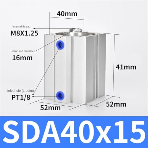 Cilindro de aire de tipo compacto Serie SDA, actuador neumático de 40mm x 15mm 3