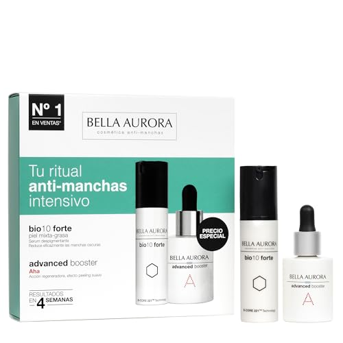 BELLA AURORA - Pack Antimanchas Intensivo, Bio10 Forte Piel Mixta Grasa 30 ml + Advanced Booster Aha 30 ml, SPF20, Tratamiento Antioxidante y Anti-Imperfecciones, Efecto Peeling