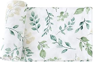 LifeTree Baby Muslin Cloths - Soft Baby Muslin Swaddle Blankets for Boys & Girls - Bamboo Cotton Large Muslin Cloths for Baby 120x120 cm, Greenery Plants
