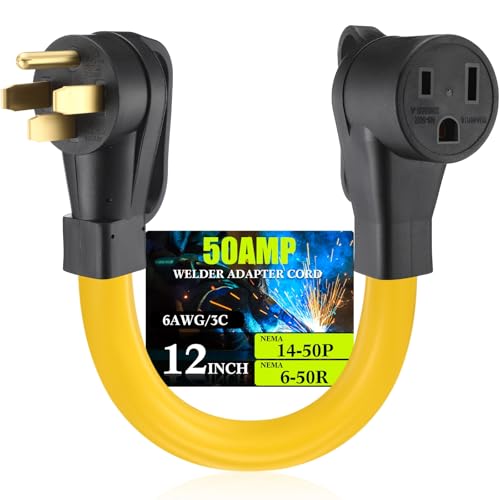 Image of Tellegloww NEMA 14-50P to 6-50R 50Amp 6 AWG Welder Adapter Cord 14-50P Male to 6-50R Female 50Amp 4 Prong RV Generator to 3 Prong Welder Power Adapter, STW 6 AWG /3C, 1FT ETL Listed