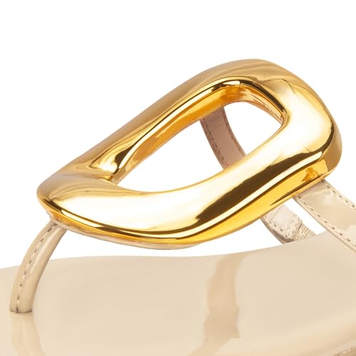 Image of PARTY Square Toe Flip Flops Women,Fashion Designer Thong Sandals with Gold Buckle Trendy Summer Comfort Flat Sandals