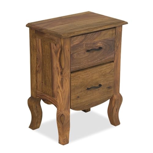 Image of Sheesham Wood Side Tables for Bedroom with 2 Drawers | End Table for Living Room, Bedroom | Wooden Night Stand Side Table for Bedroom | Rustice Teak